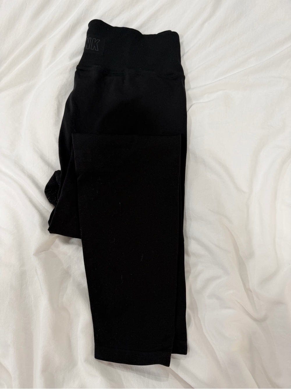 Women Black Performance Leggings with Ribbed Waistband
